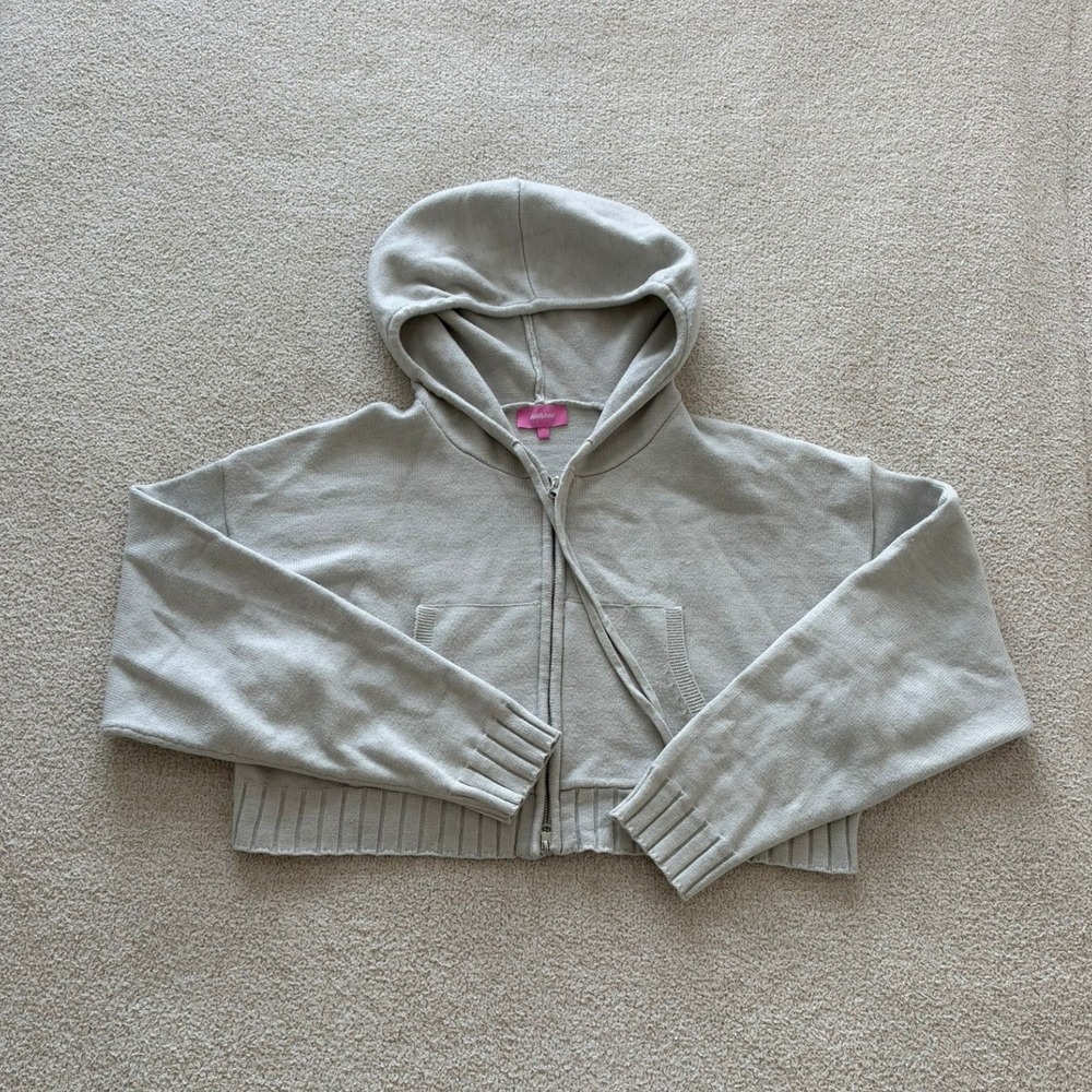 Edikted Russell Crop Zip-Up Hoodie size X-Small in Light Grey